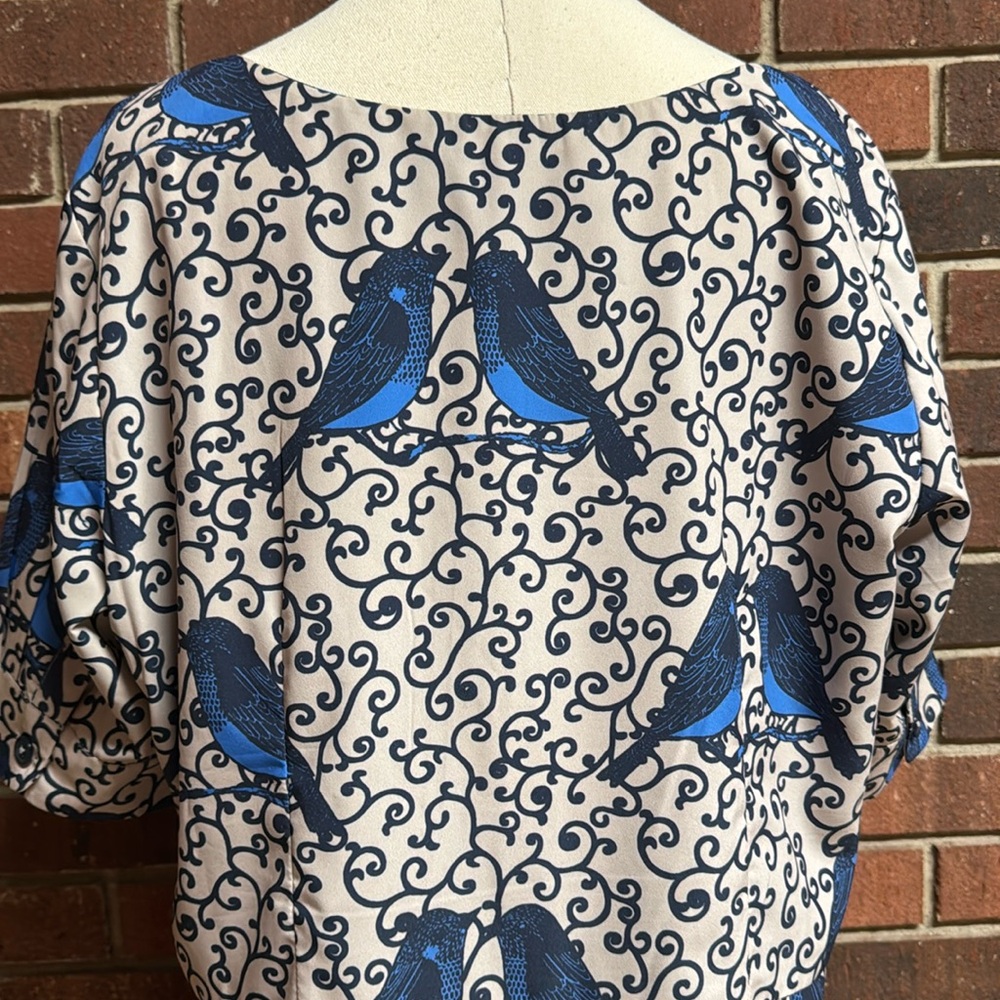 Eshakti Blue Bird Print Ruffle Hem Dress - Picture 4 of 10